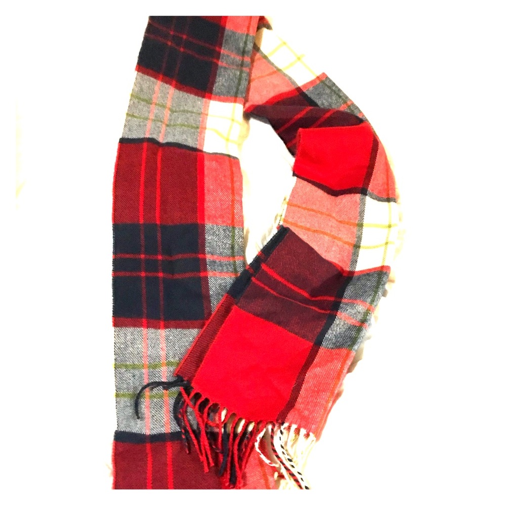 Cashmere navy and red plaid scarf